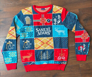 Samuel Adams Beer Ugly Christmas Sweater Mens Large Patchwork Holiday Crewneck